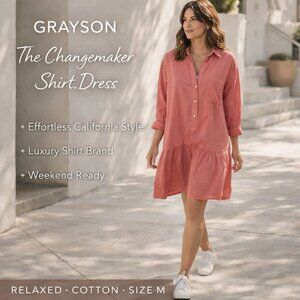 Grayson Changemaker Shirt Dress Coral Cotton Button Down SM Tiered Boho Relaxed